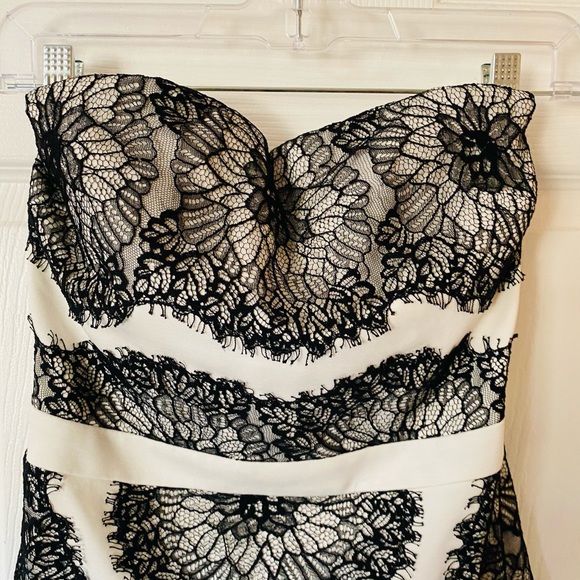 Bebe Body Con Dress Lace Strapless Black & White - Picture 7 of 9